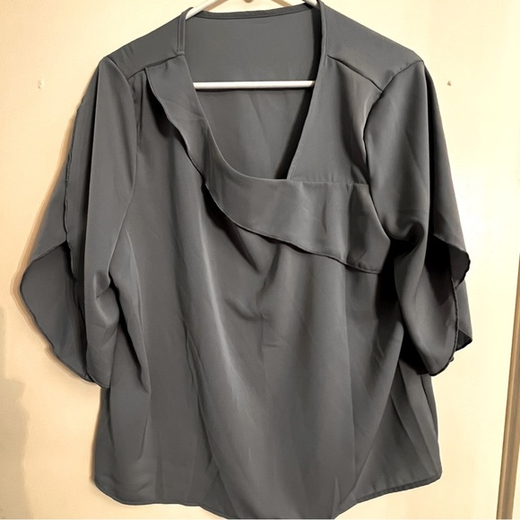SHEIN Tops - Shein Womens Grey Dress Casual Shirt Sheer Top size XL